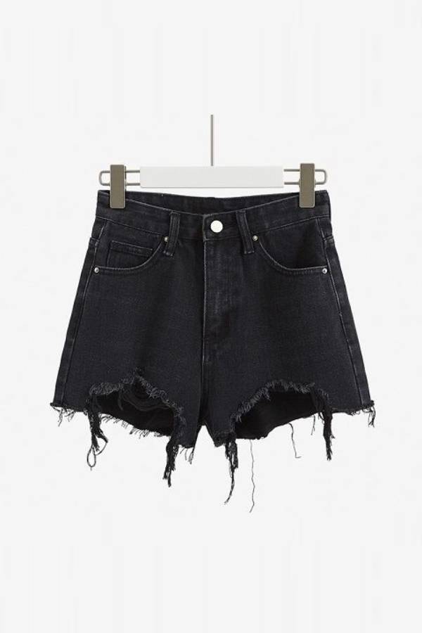 High Waist Large Ripped Frayed Hem Denim Shorts