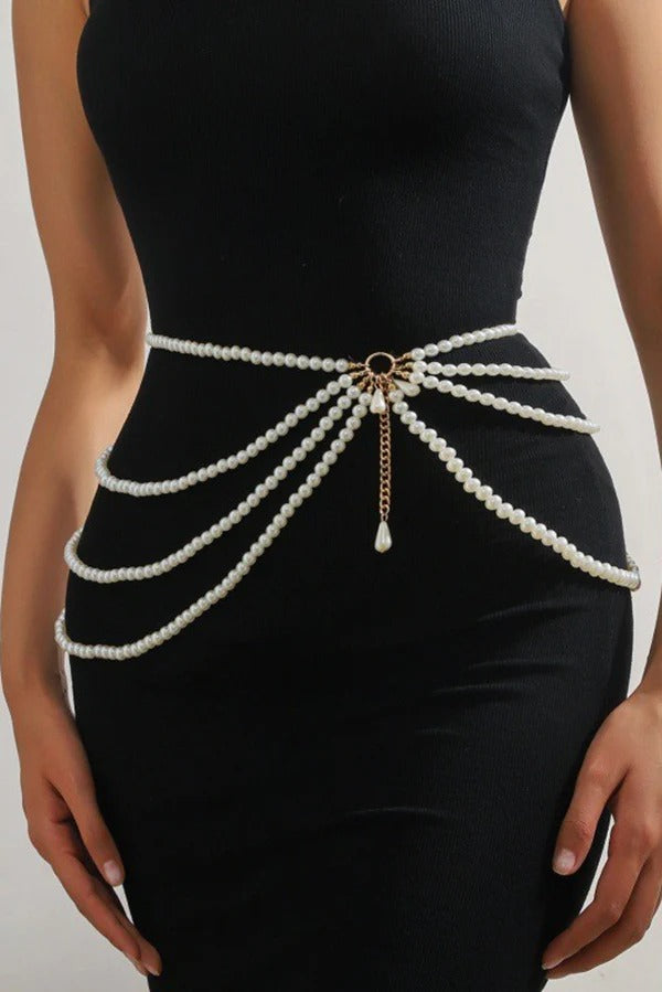 Beaded Waist Chain with Conch and Seashell Pendants