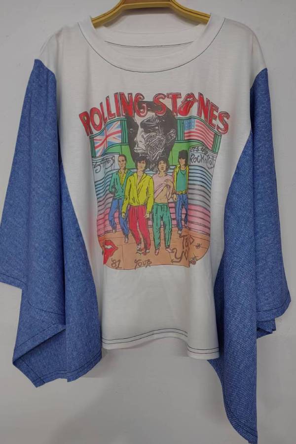Rolling Stones Denim Patchwork Sleeve Top