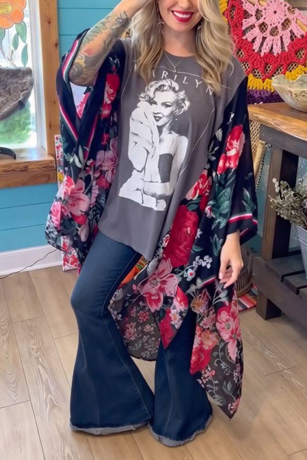 Marilyn Monroe Graphic Tee Floral Kimono