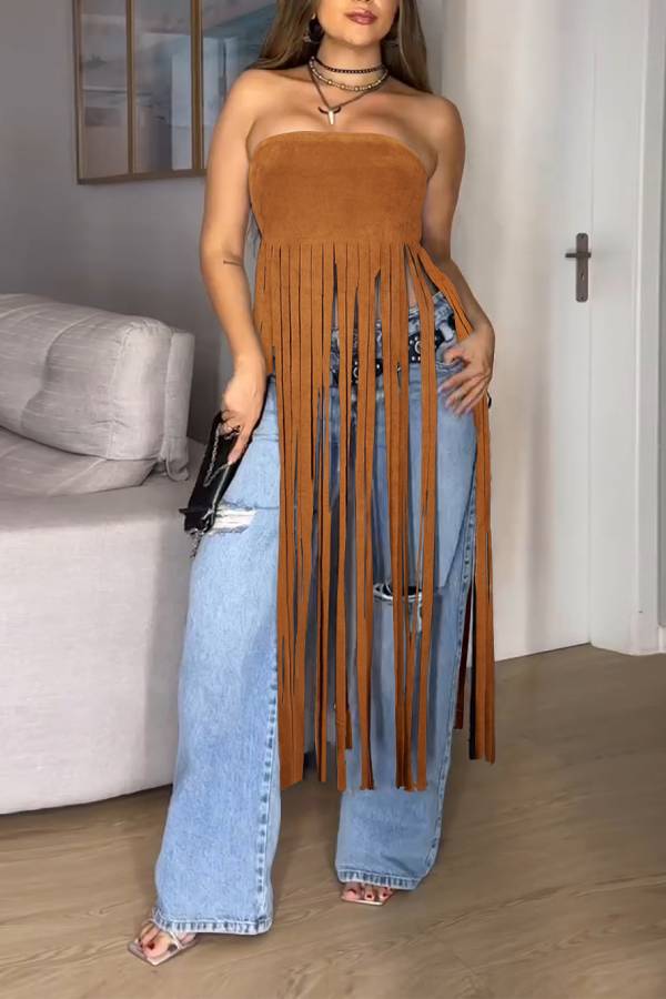 Strapless Long Fringe Tube Top