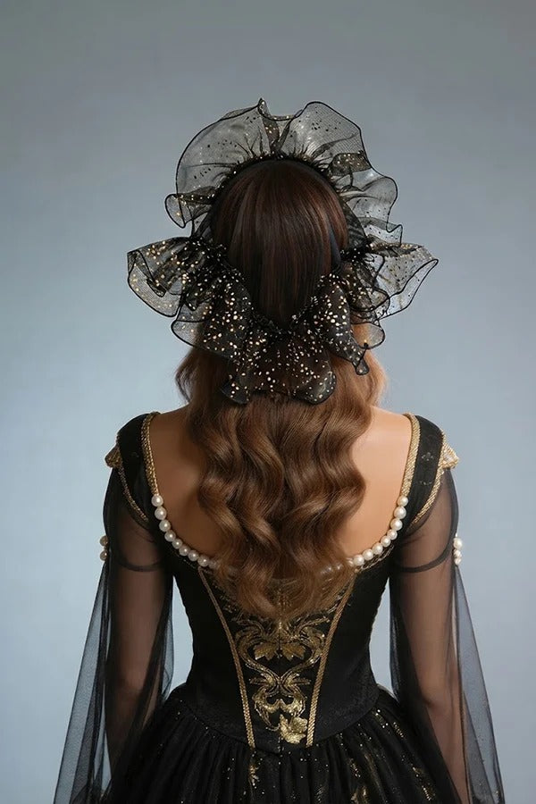 Black Multi-layered Ruffled Tulle Headband