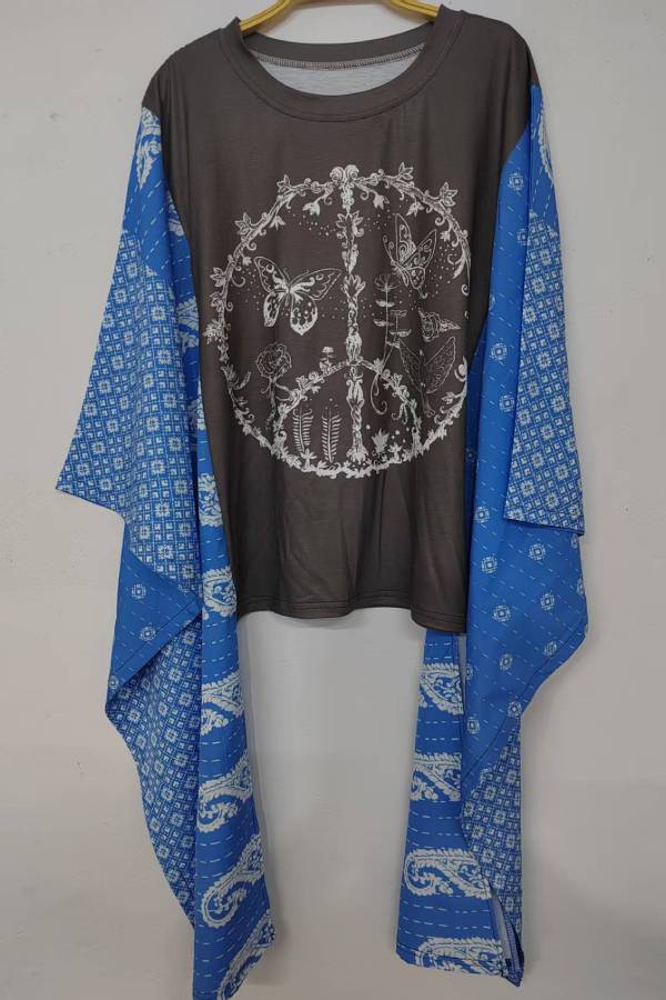 Peace Sign Blue Sleeve Top