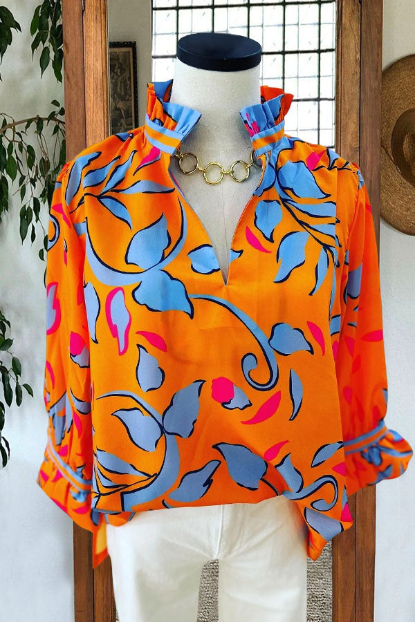 Bright Printed V-neck Blouse