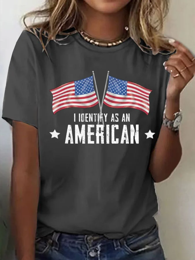 Women's I Identify As An American Print Casual T-Shirt