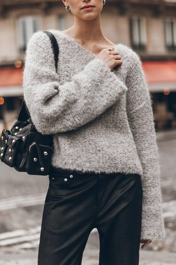 Reversible Tie‑Back Open‑Back Fuzzy Knit Sweater