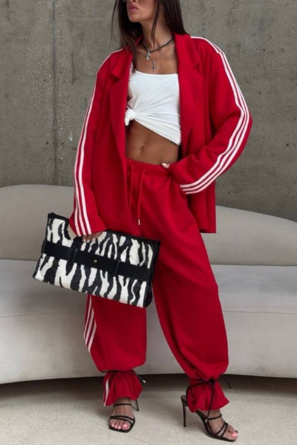 American Stripe Casual Blazer Two-Piece Set