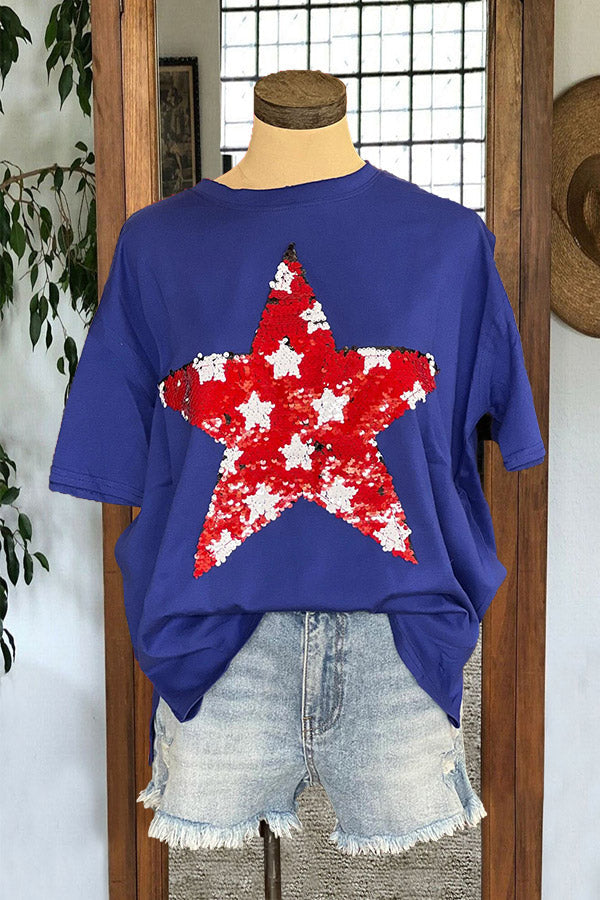 Star Sequin Embellished T-shirt