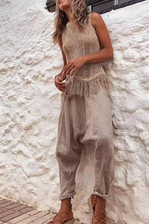 THAR DESERT SLEEVELESS TASSEL KNIT TOP