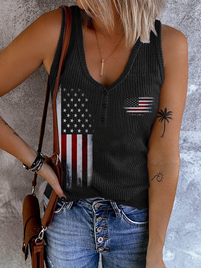 Vintage Flag Print Sleeveless Tank Top