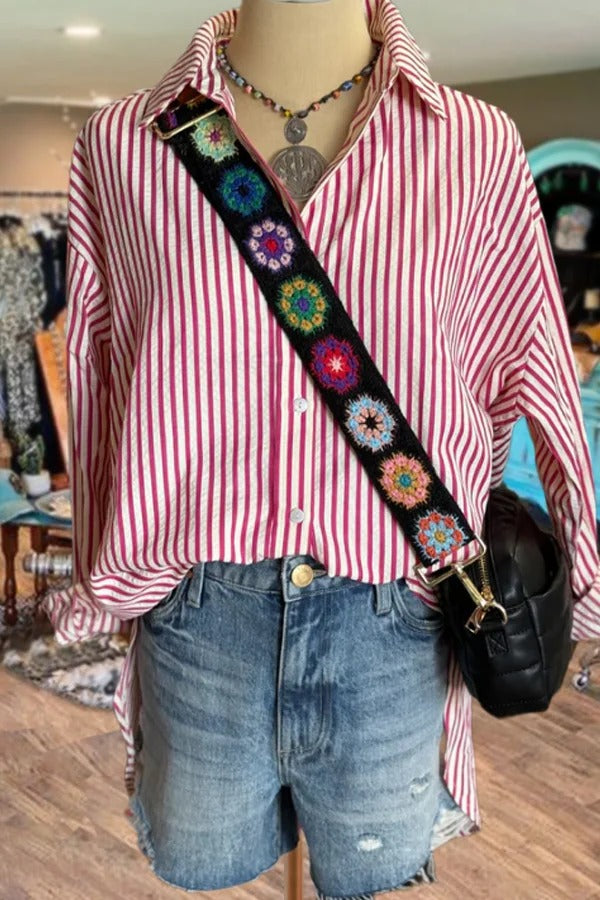 Casual Striped Button Up Long Sleeve Blouse
