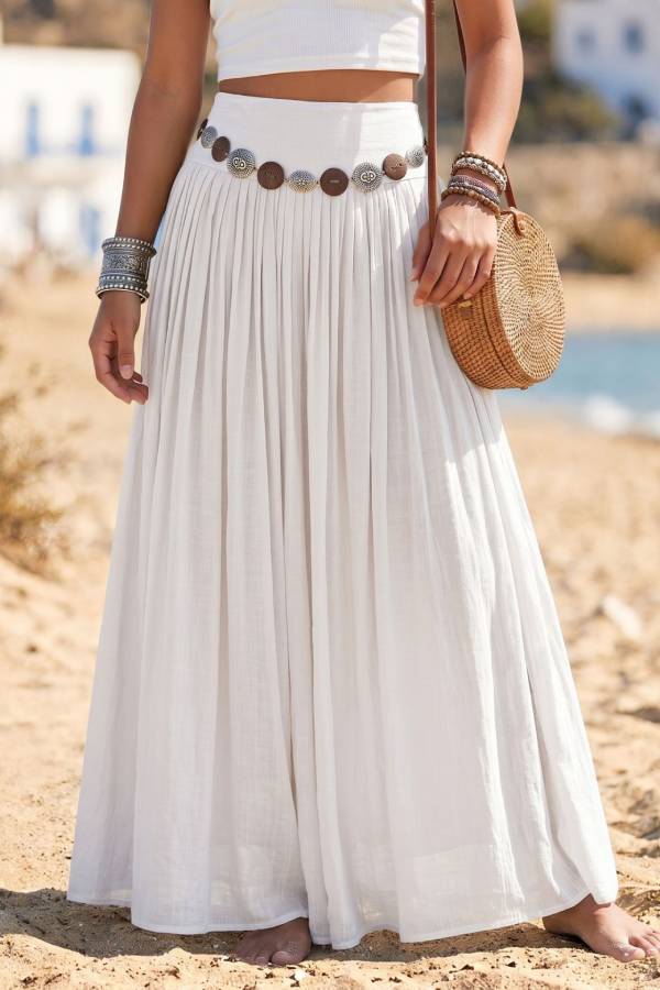 Bohemian Pleated Flowy Maxi Skirt