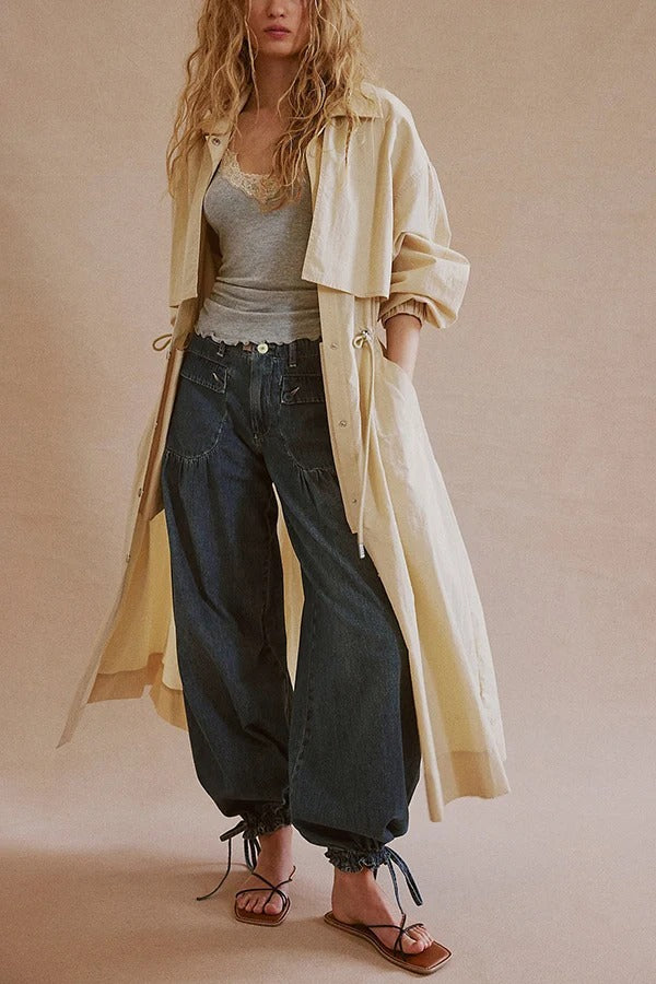 We The Free Denim Mid Rise Pocket Knotted Ankle Hem Lotus Balloon Jeans