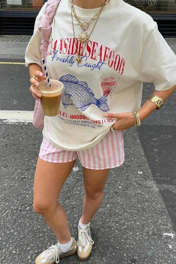 Vintage Floral Print Washed Oversized Short Sleeve T-Shirt