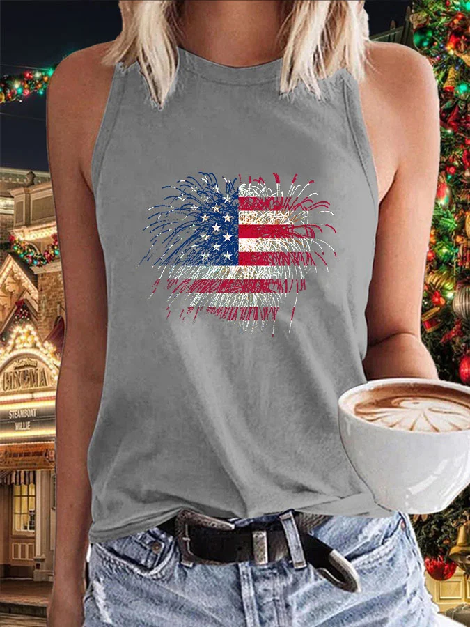 Women's Independence Day Fireworks Flag Print Vest