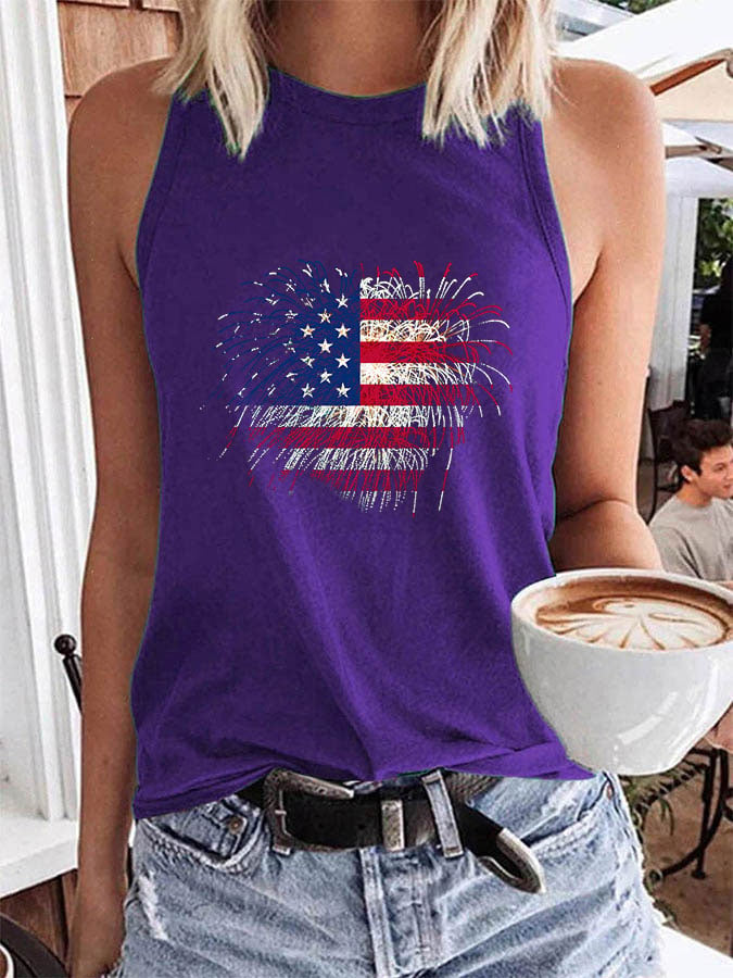 Women's Independence Day Fireworks Flag Print Vest