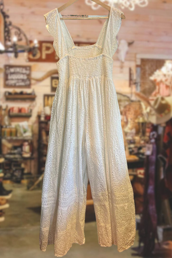 Smocked Eyelet Lace Jumpsuit