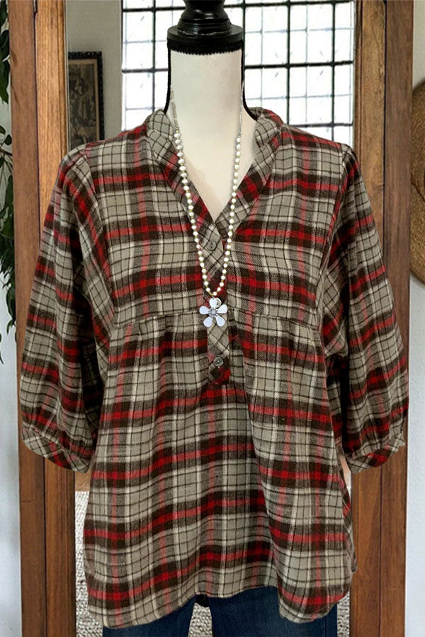 Casual Plaid V-neck Shirt