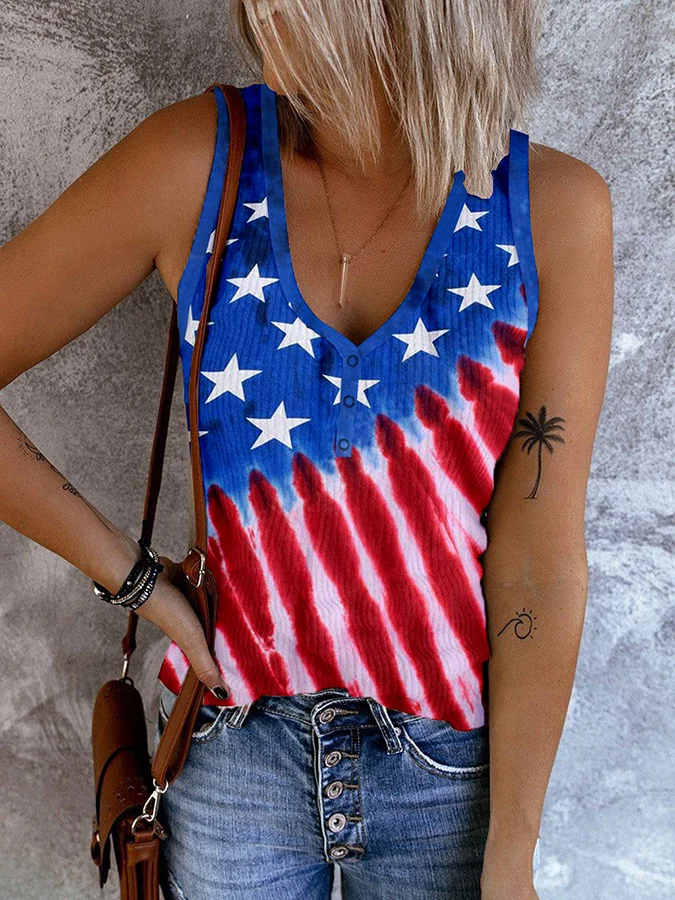 Women's Vintage Flag Independence Day Printed Casual Tank Top
