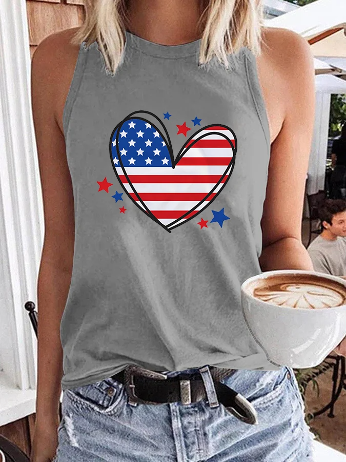 Women's Independence Day Heart Printed Vest