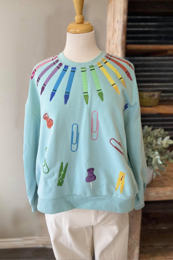 Cute School Supplies Print Sweatshirt