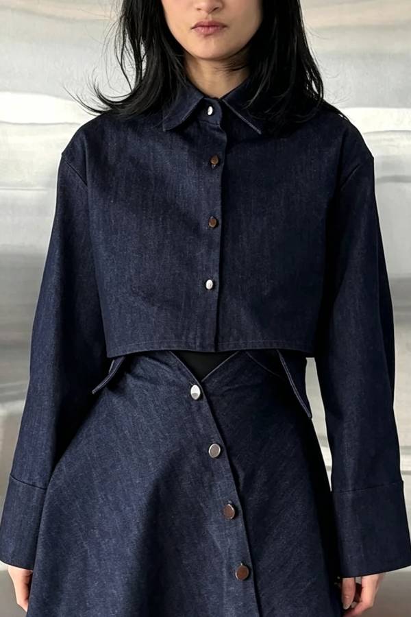 Worth Knowing Denim Button Up Long Sleeve Cropped Loose Jacket