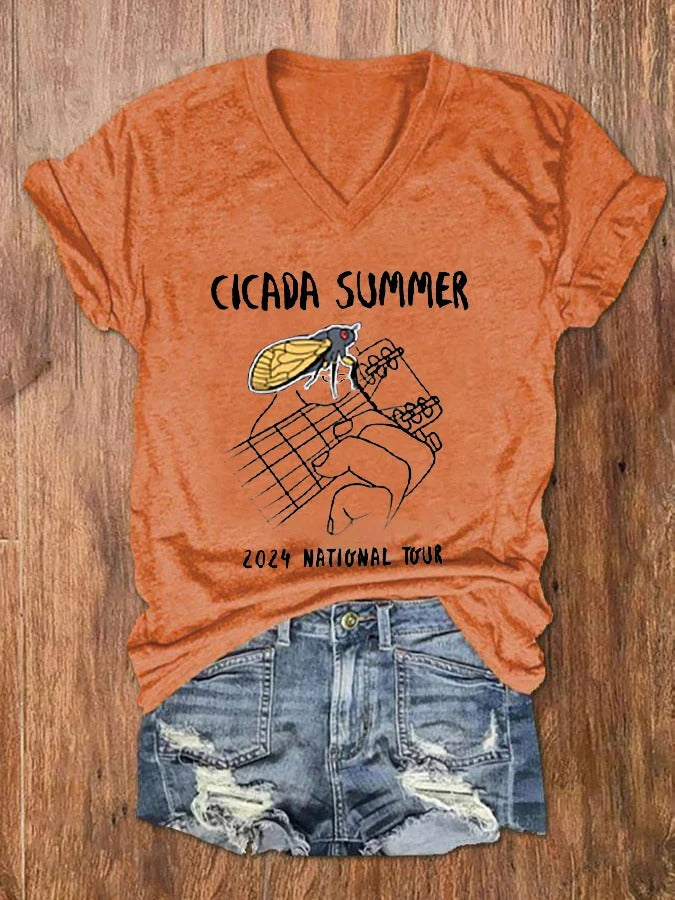 Women's Funny Cicada Summer Concert The Great Cicada Comeback Tour 2024 V-Neck Tee