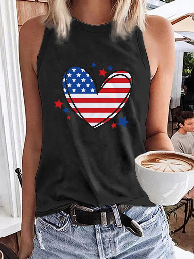 Women's Independence Day Heart Printed Vest