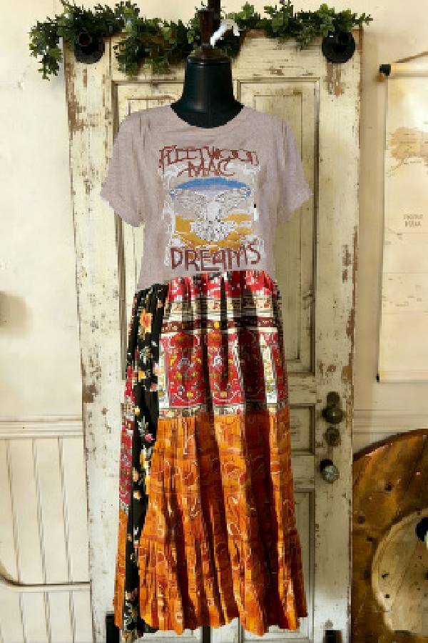 Fleetwood Mac Retro Print Patchwork Maxi Dress