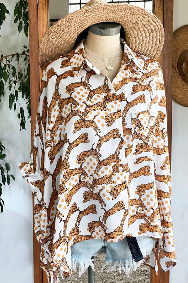 Oversized Dot Tiger Print Blouse