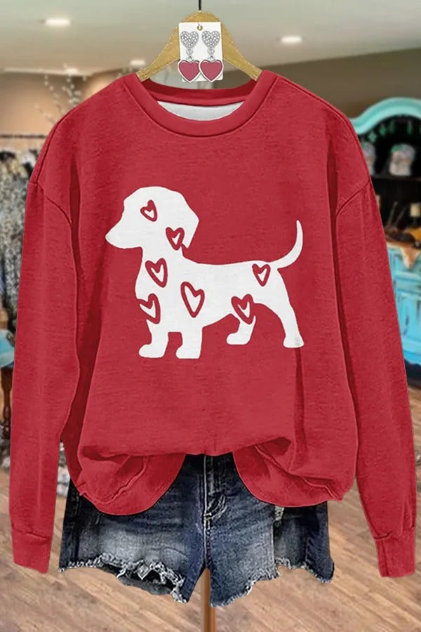 Cute Dog Heart Print Valentine's Day Sweatshirt