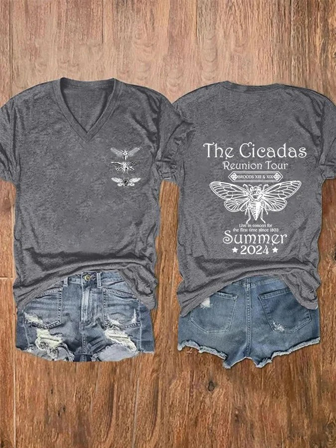 Women's The Cicada Graphic Print V Neck T-shirt