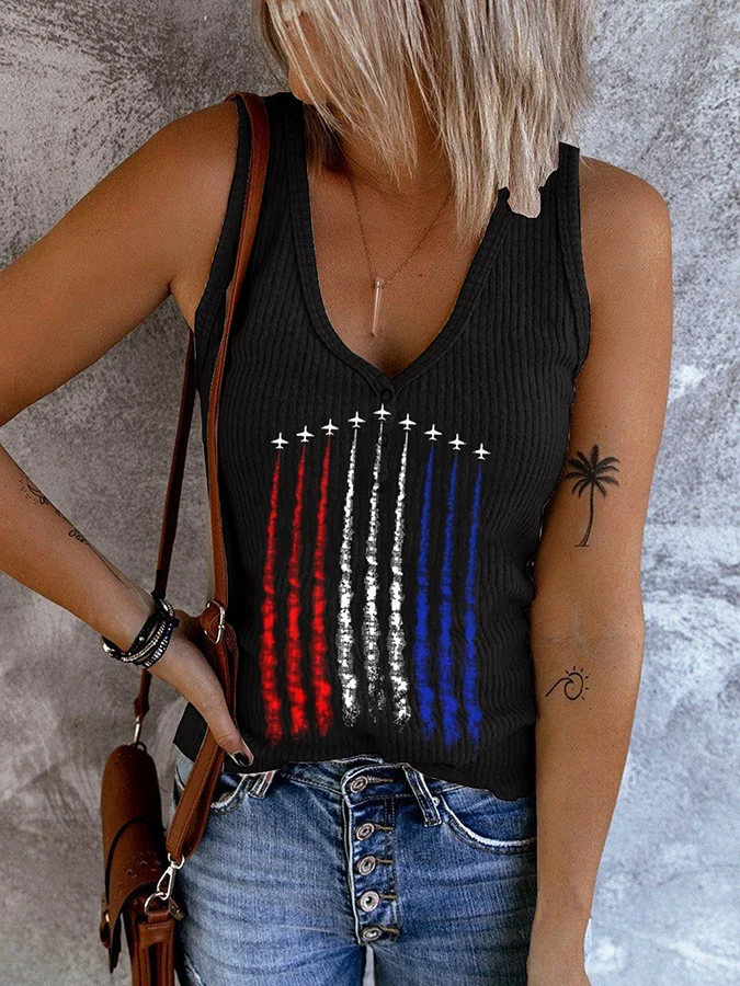 Women's Vintage Flag Independence Day Printed Casual Tank Top