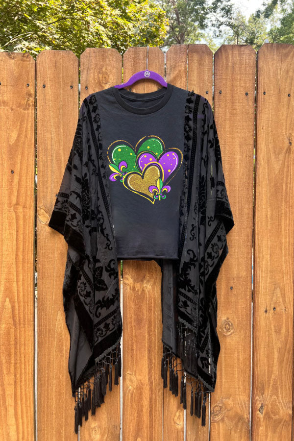 Mardi Gras Hearts Fringe Poncho