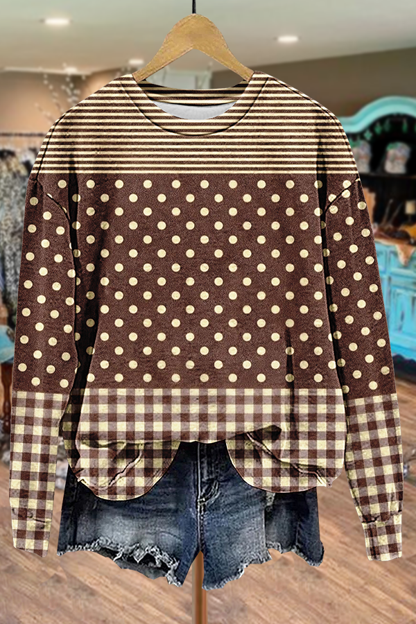 Contrast Polka Dot Print Sweatshirt