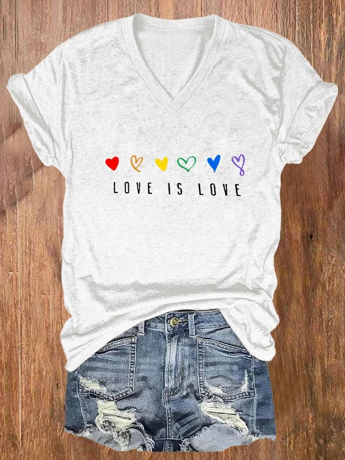 Women's LGBT Love Is Love Print V-Neck Casual T-Shirt