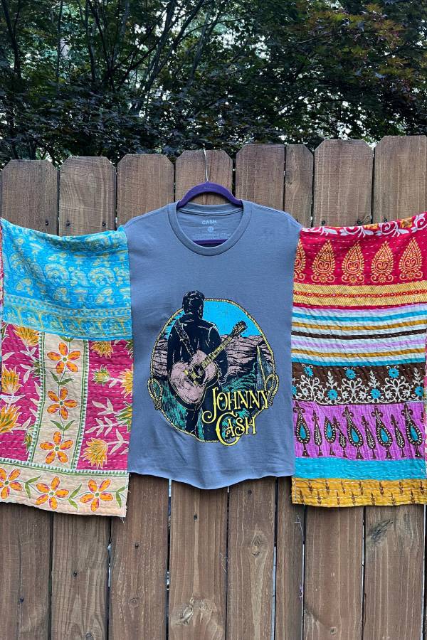 Johnny Cash Patchwork Kimono Sleeve Graphic Top