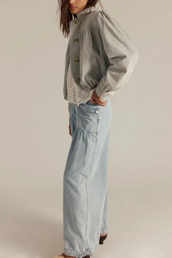 We The Free Denim Mid Rise Pocket Knotted Ankle Hem Lotus Balloon Jeans