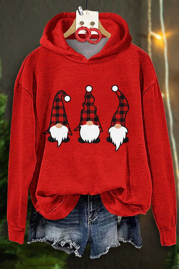 Casual Santa Check Print Hoodie