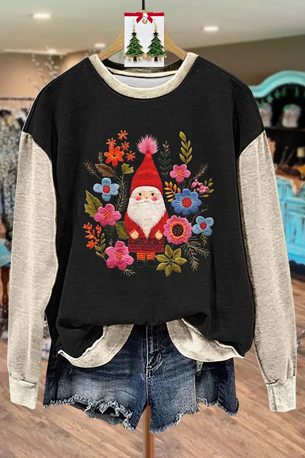 ontrast Christmas Flower Print Sweatshirt