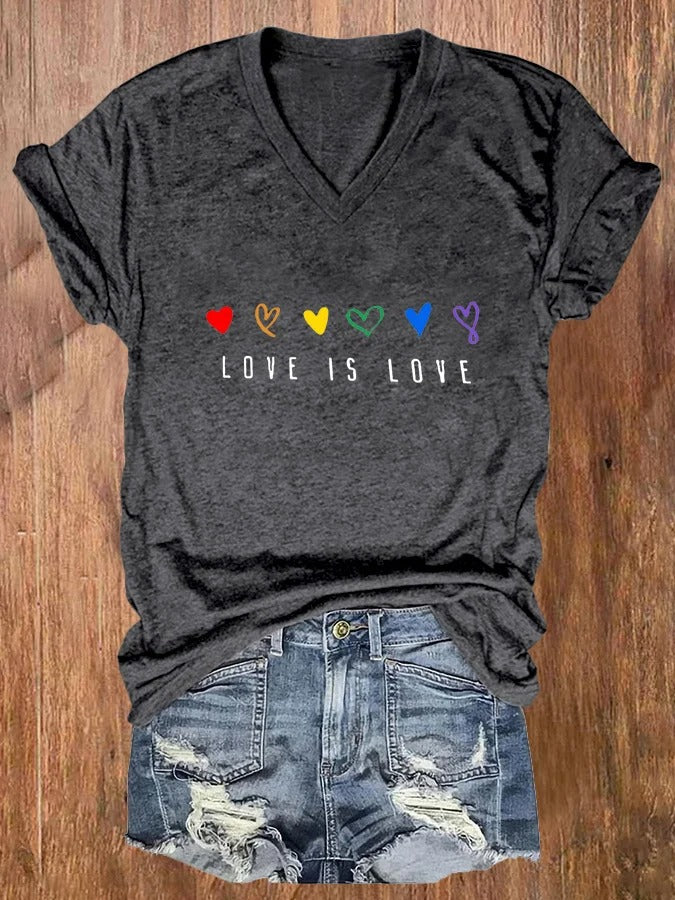 Women's LGBT Love Is Love Print V-Neck Casual T-Shirt