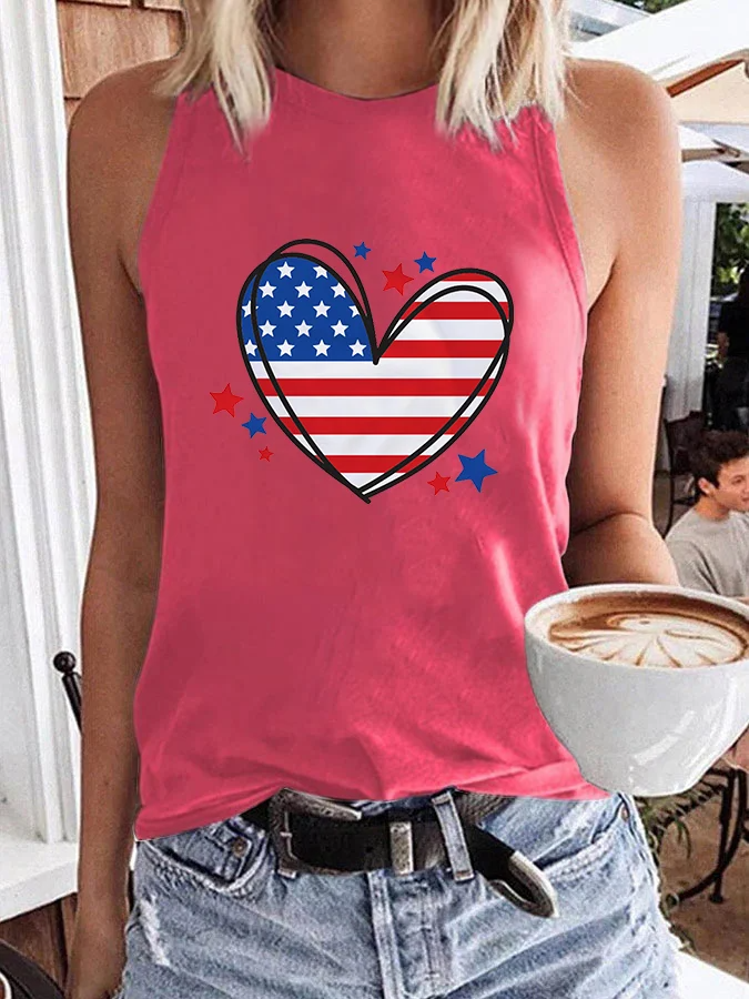 Women's Independence Day Heart Printed Vest