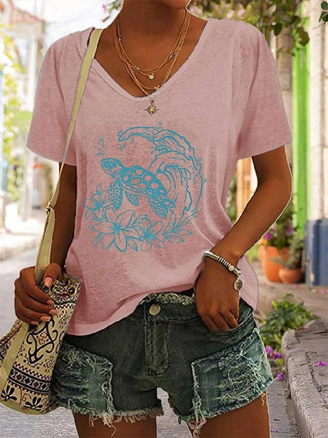 Women's Sea Turtle Print Beach Vacation Casual Sleeveless Tee