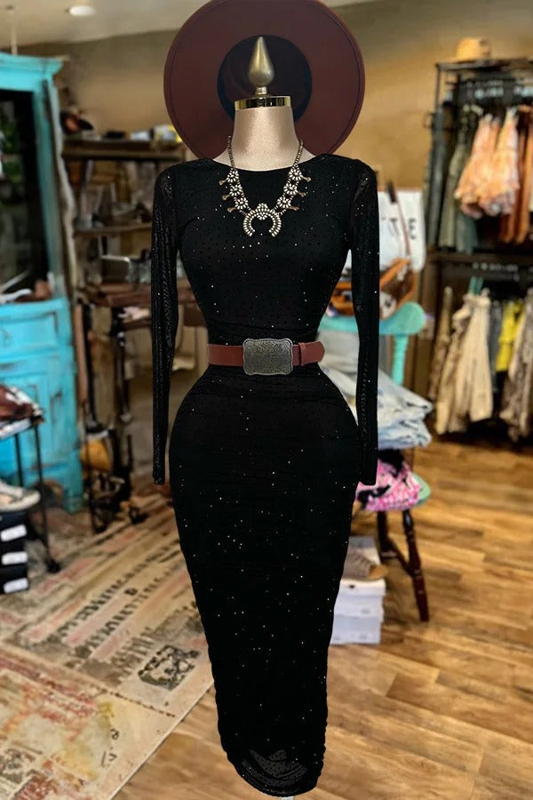 Rhinestone Slit Slim Fit Dress