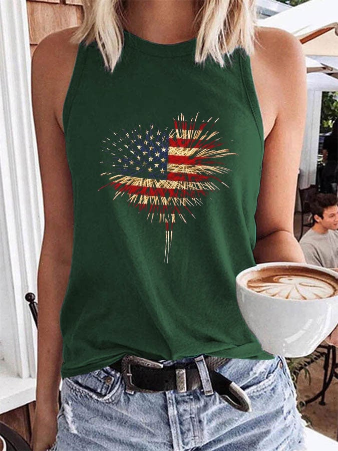 Women's Independence Day Retro Love Fireworks Flag Print Casual Vest