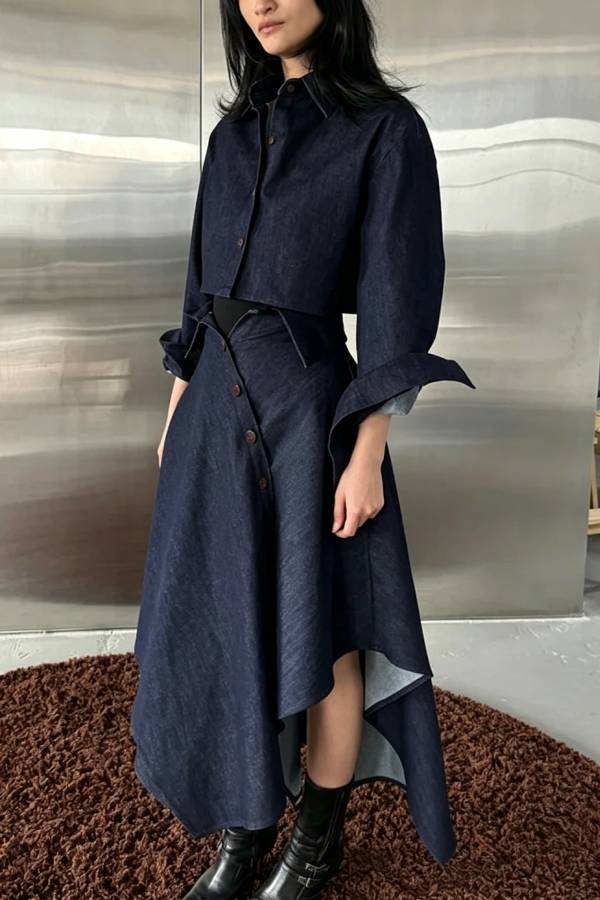 Worth Knowing Denim Button Up Long Sleeve Cropped Loose Jacket