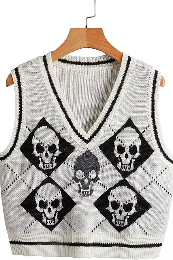 Halloween Skull Argyle Knit Sweater Vest