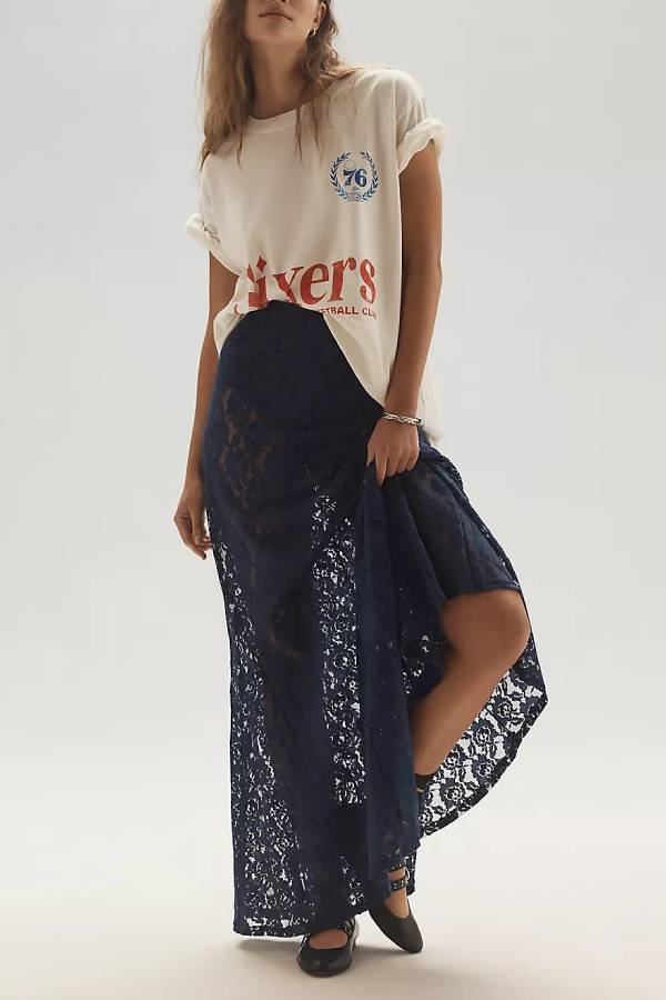 Vintage Hollow-out Lace Midi Maxi Skirt