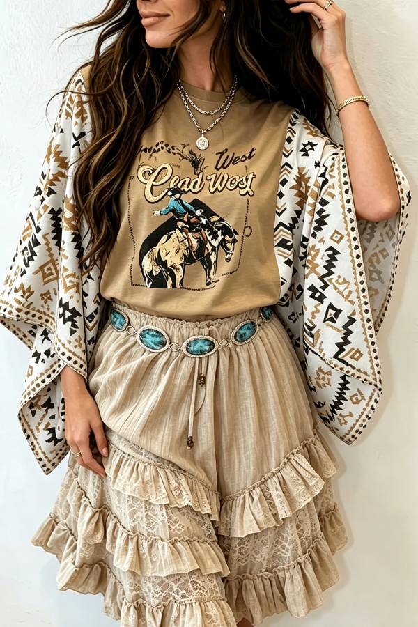 Western Cowboy Rider Print Short‑Sleeve T‑Shirt