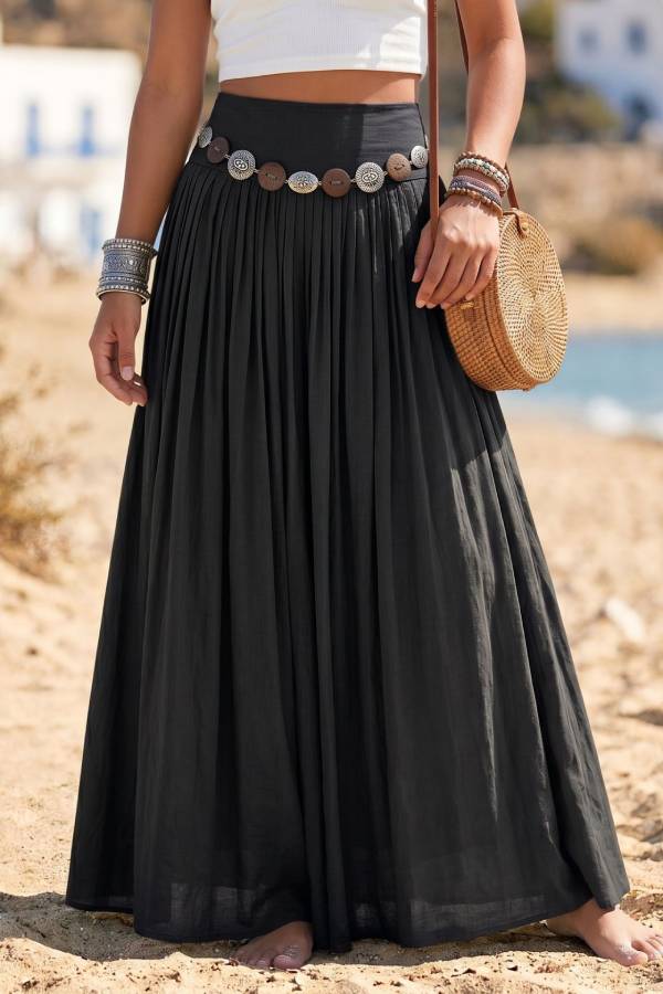 Bohemian Pleated Flowy Maxi Skirt
